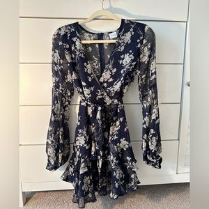 Selfie Leslie - Navy Floral Mini Dress with Long Sleeve